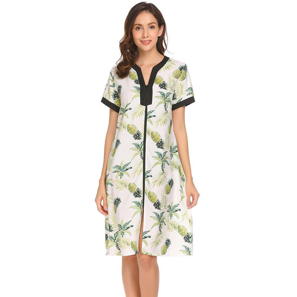 Floral Front Zipper Sleepshirt