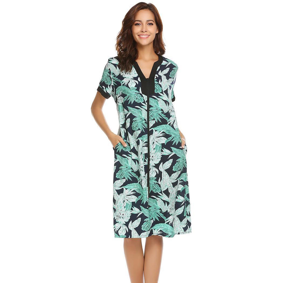 Floral Front Zipper Sleepshirt