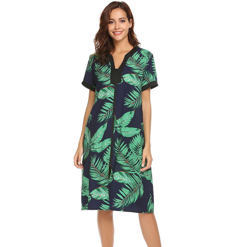 Floral Front Zipper Sleepshirt