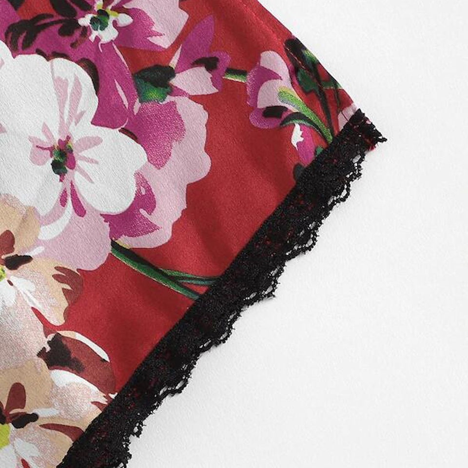 Satin Floral Bow Lingerie Cami set