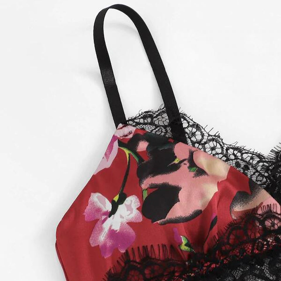 Satin Floral Bow Lingerie Cami set