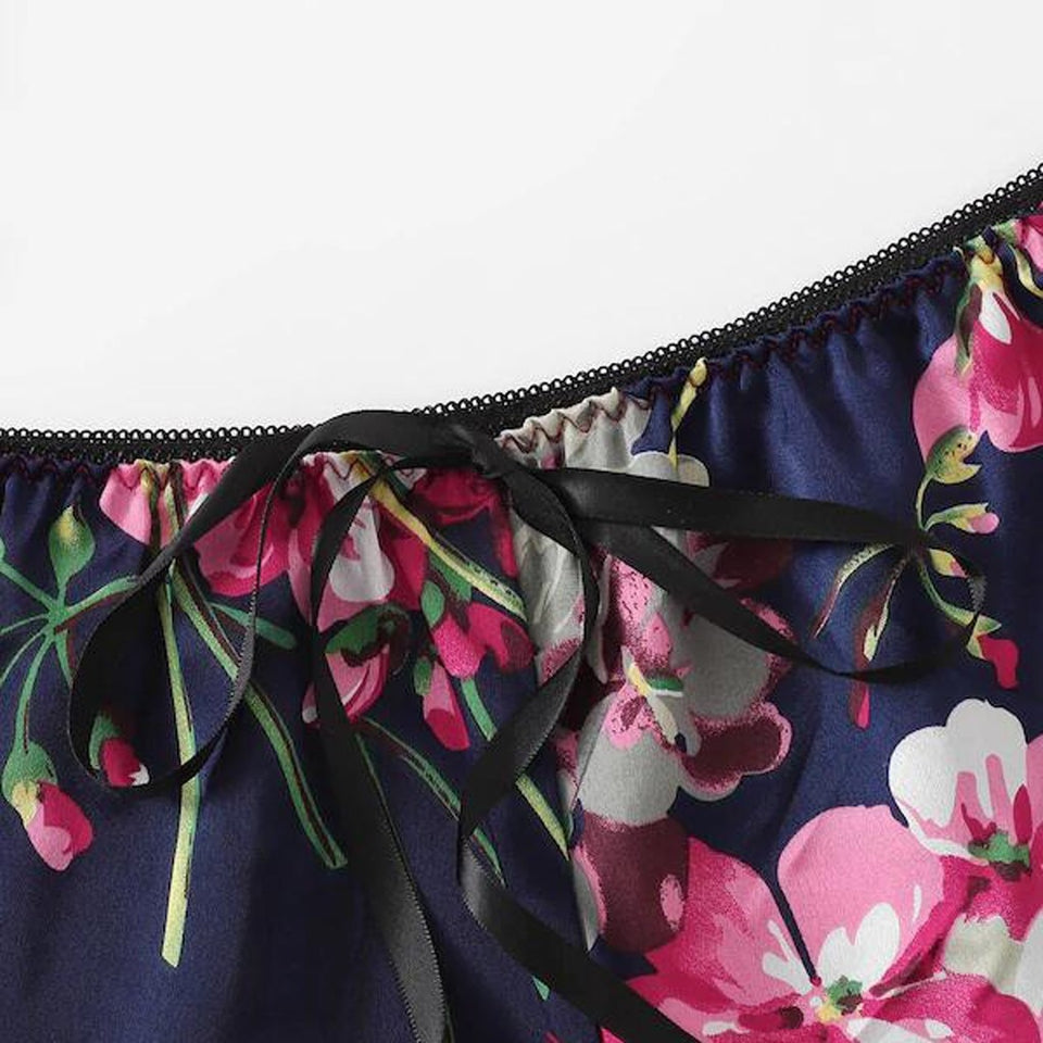 Satin Floral Bow Lingerie Cami set