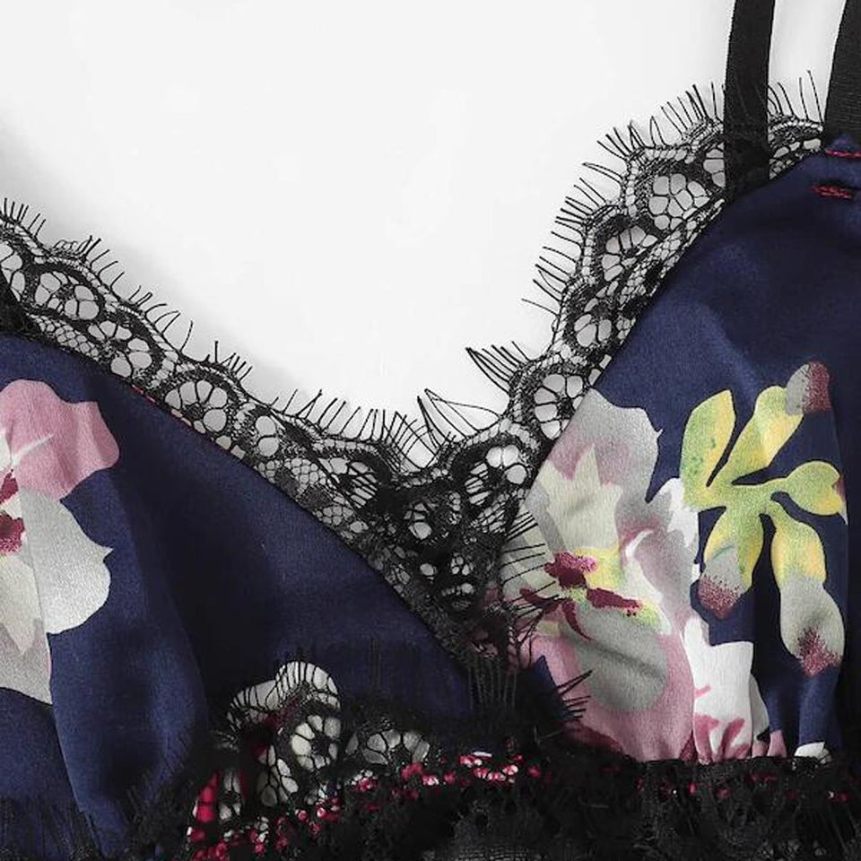 Satin Floral Bow Lingerie Cami set