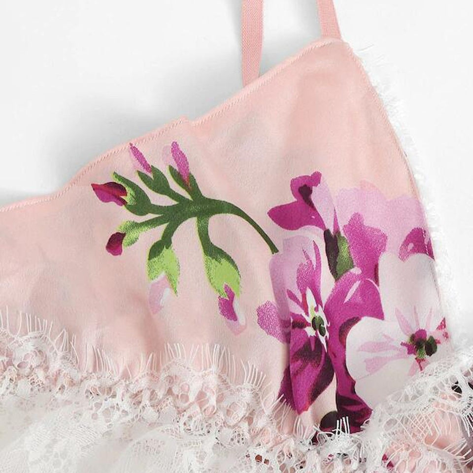 Satin Floral Bow Lingerie Cami set
