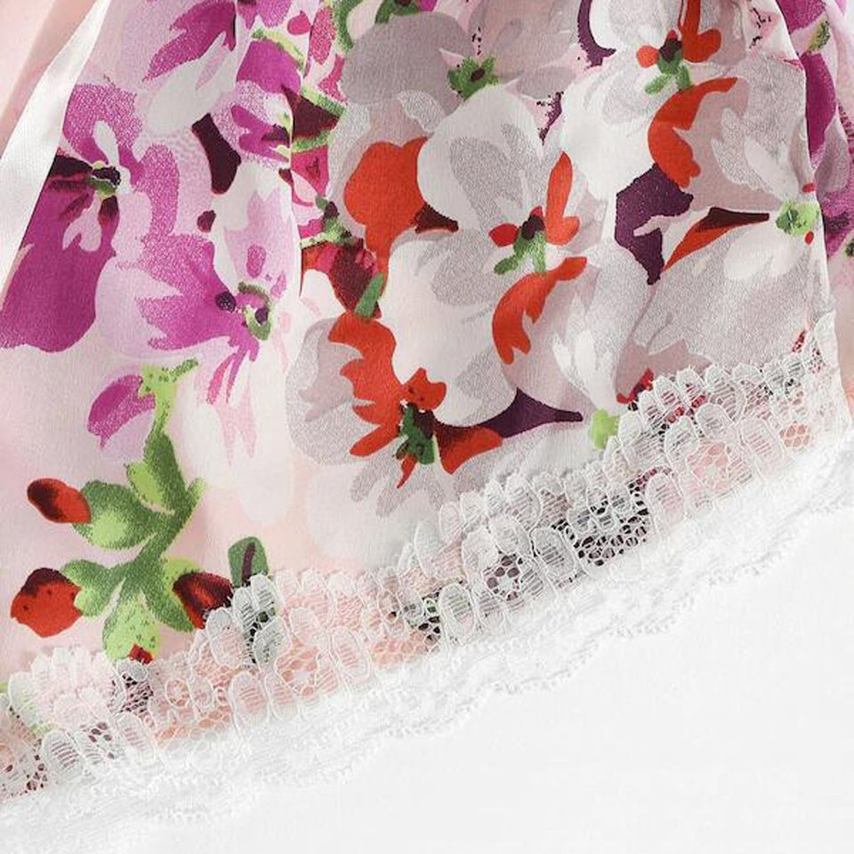 Satin Floral Bow Lingerie Cami set
