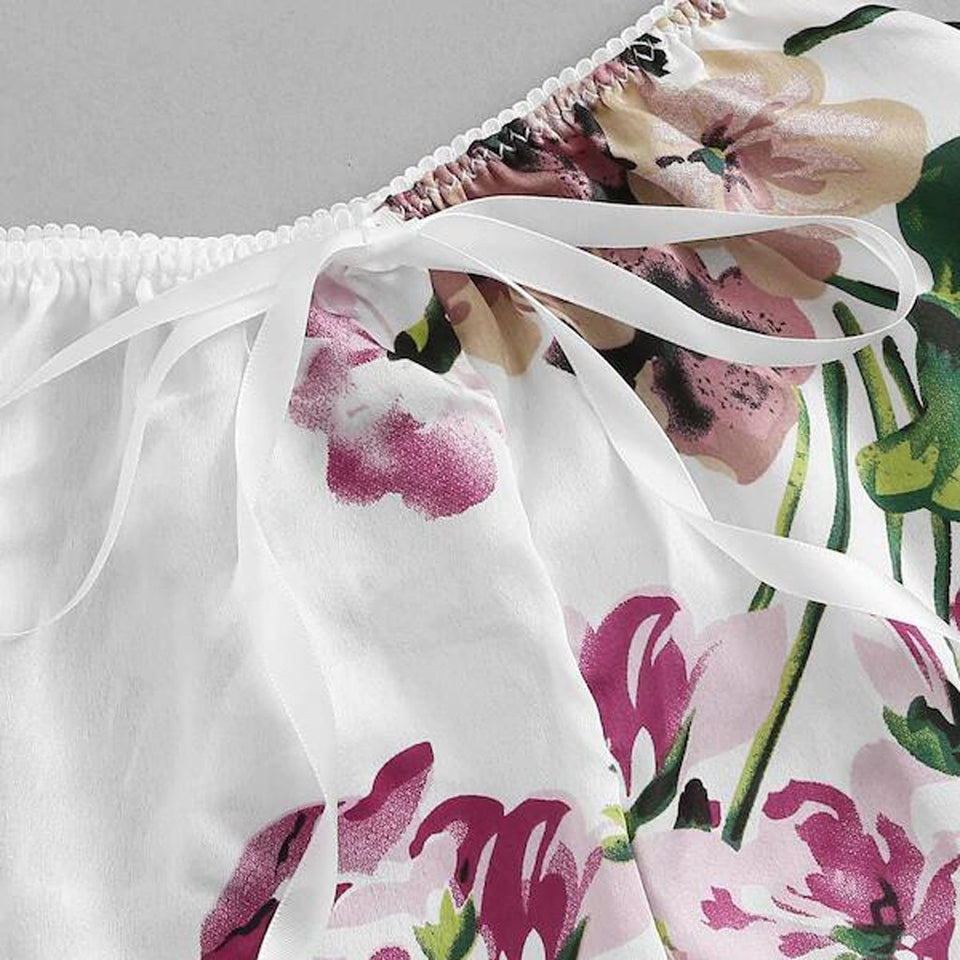 Satin Floral Bow Lingerie Cami set