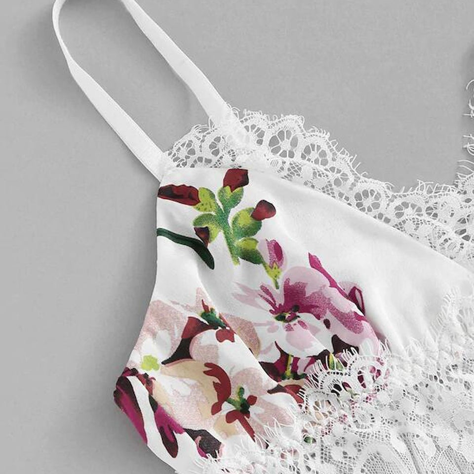 Satin Floral Bow Lingerie Cami set
