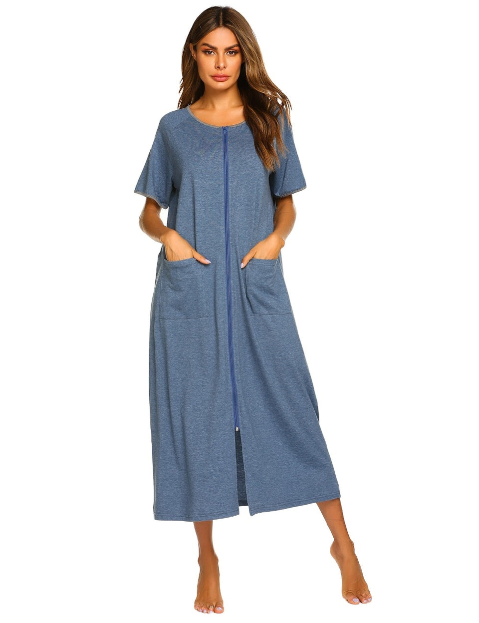 Plaid Zipper Pockets Sleepshirt