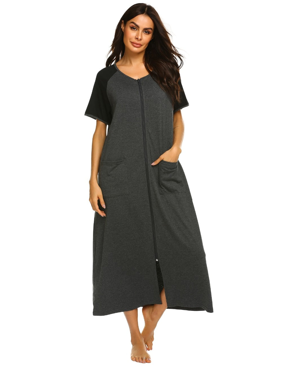 Plaid Zipper Pockets Sleepshirt