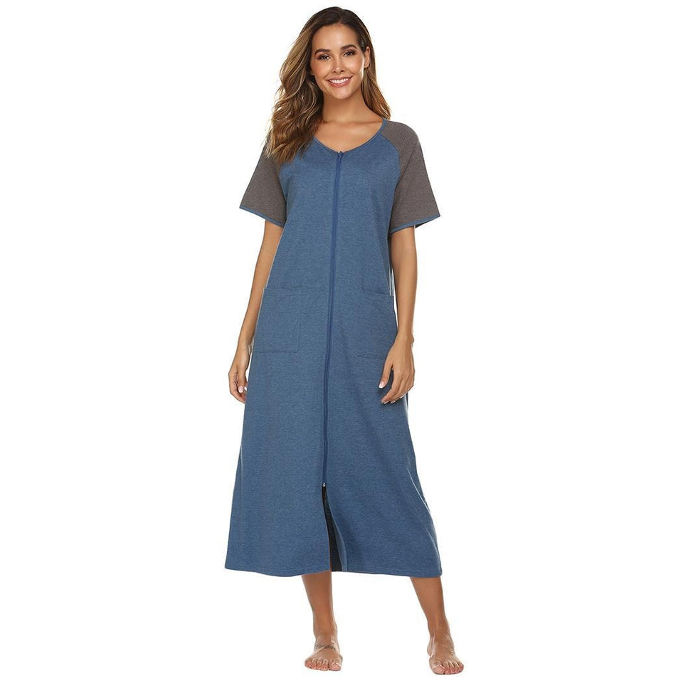 Plaid Zipper Pockets Sleepshirt