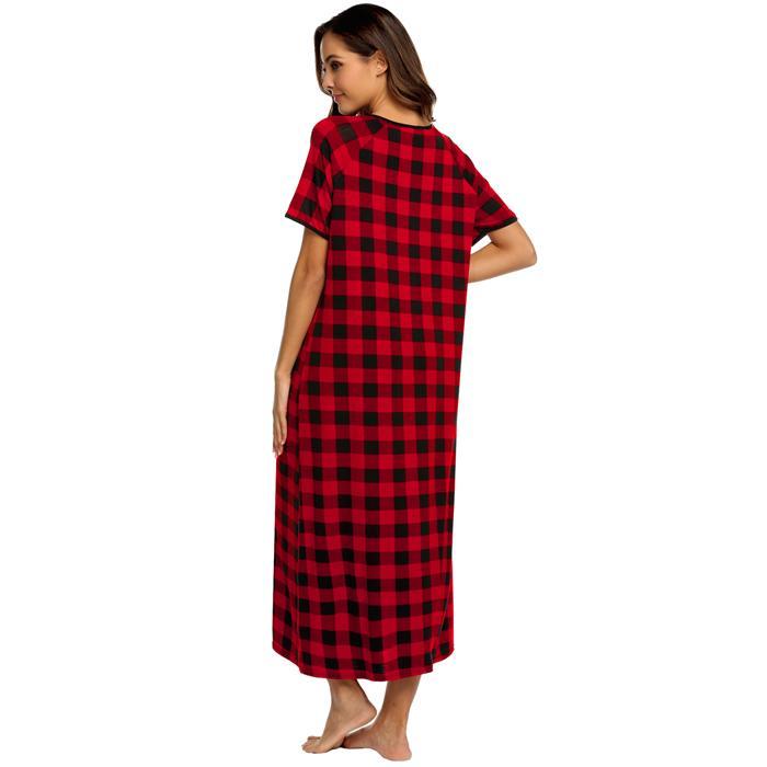 Plaid Zipper Pockets Sleepshirt