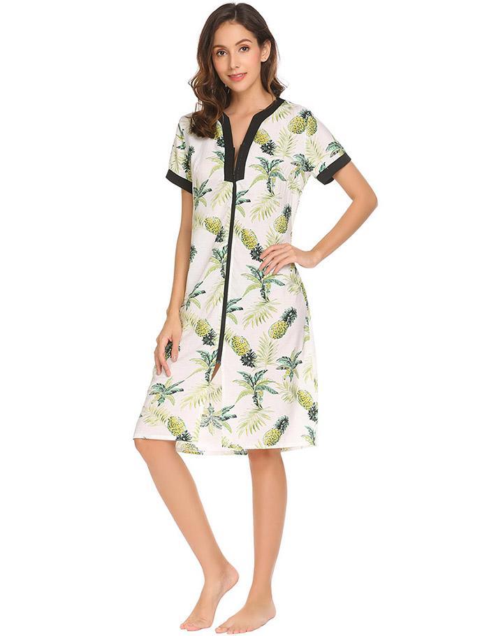 Floral Front Zipper Sleepshirt