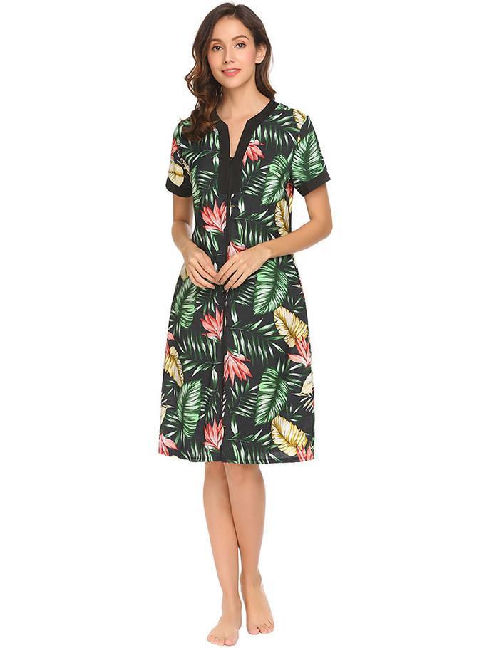 Floral Front Zipper Sleepshirt