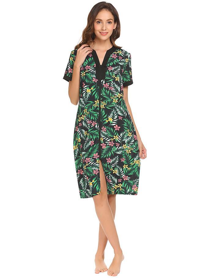 Floral Front Zipper Sleepshirt