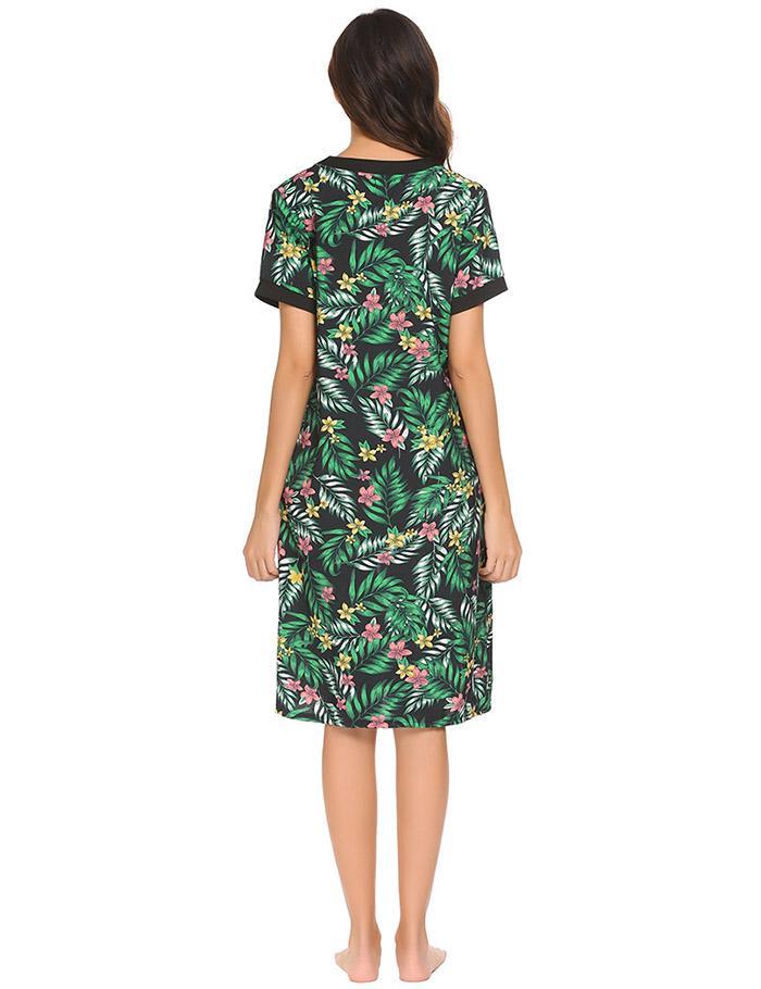 Floral Front Zipper Sleepshirt