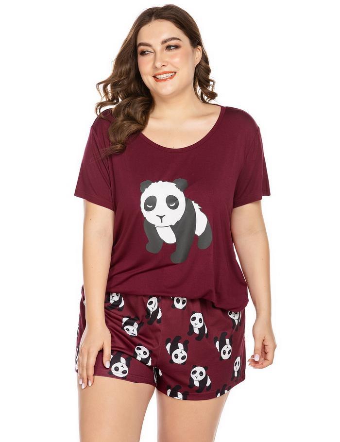 Women Plus Size Cartoon Pajama Set