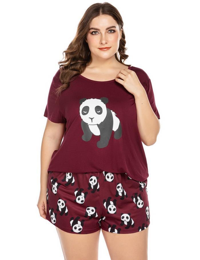 Women Plus Size Cartoon Pajama Set