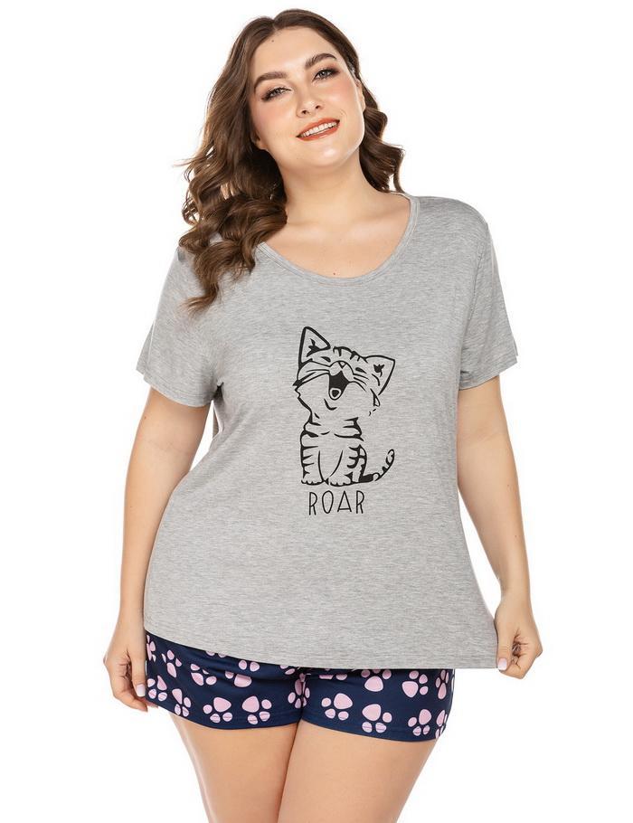 Women Plus Size Cartoon Pajama Set
