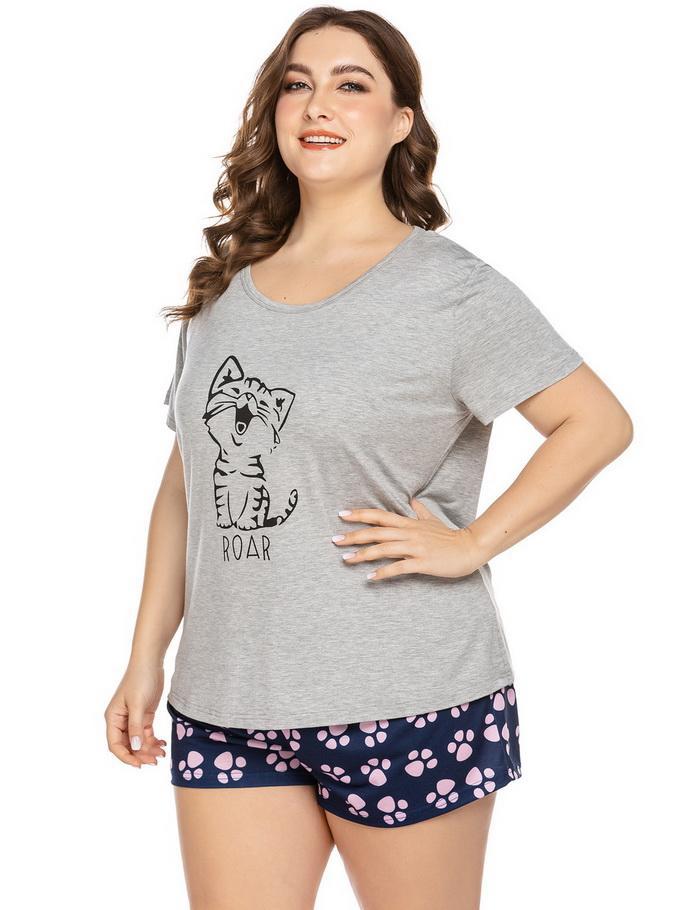 Women Plus Size Cartoon Pajama Set