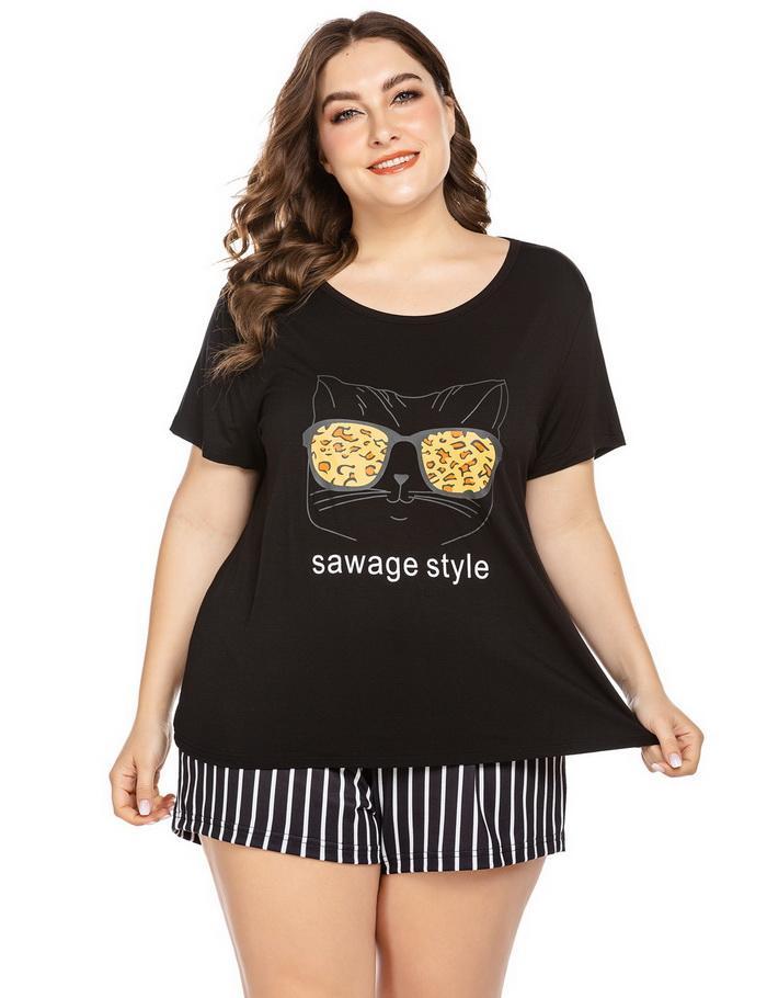 Women Plus Size Cartoon Pajama Set