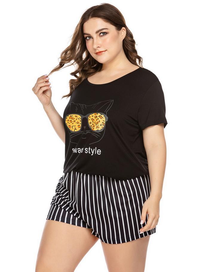 Women Plus Size Cartoon Pajama Set