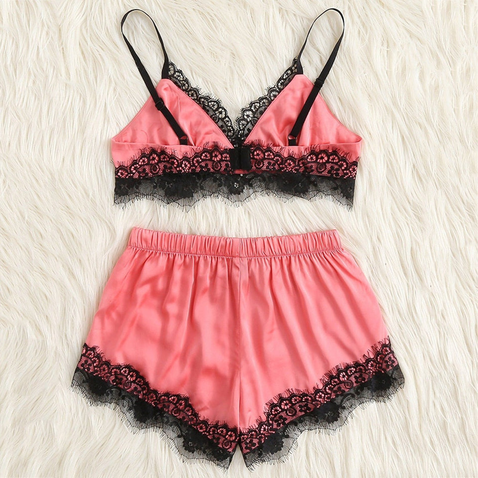 Lace trim Satin Lingerie set