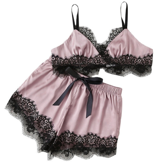 Lace trim Satin Lingerie set