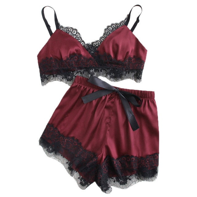 Lace trim Satin Lingerie set