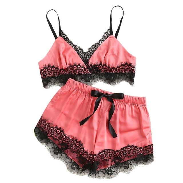 Lace trim Satin Lingerie set