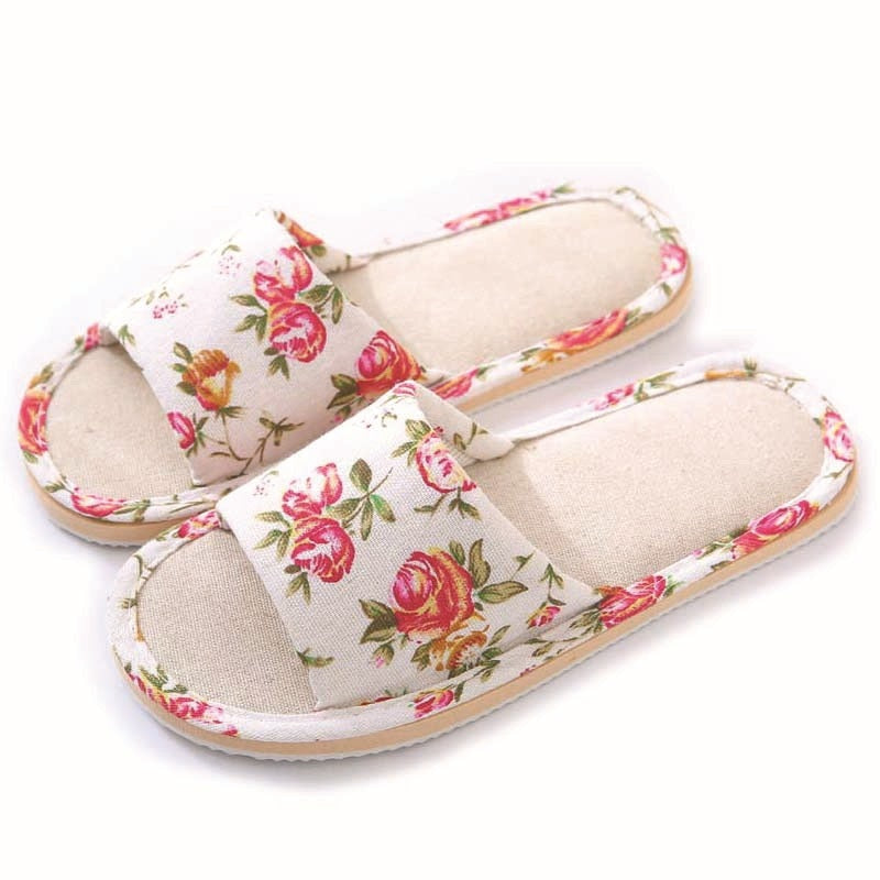 Hemp Floral Linen Slippers