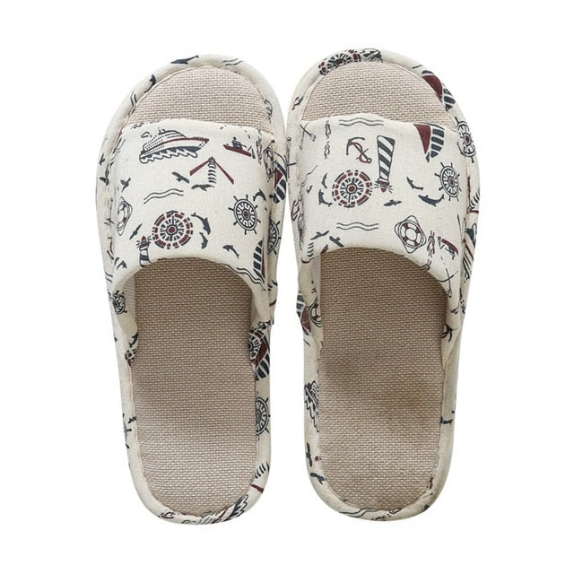 Hemp Floral Linen Slippers