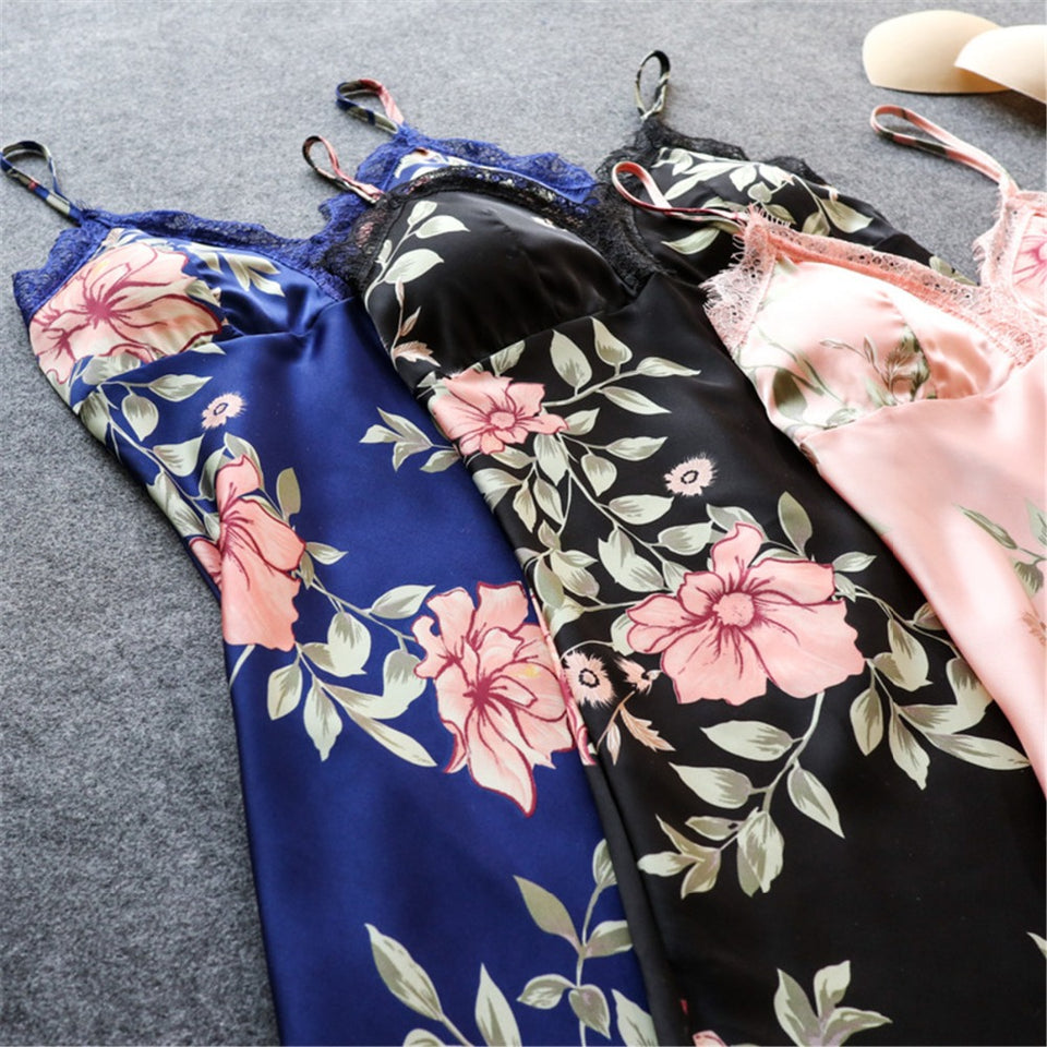 Silk Floral Overall Print 5Pcs Pajama Set
