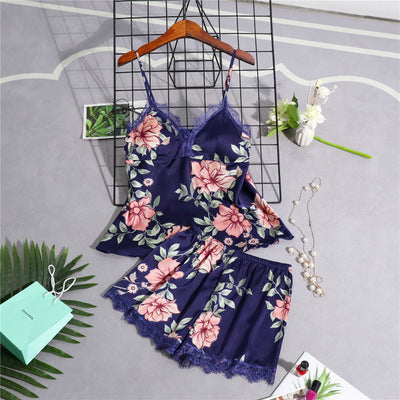 Silk Floral Overall Print 5Pcs Pajama Set