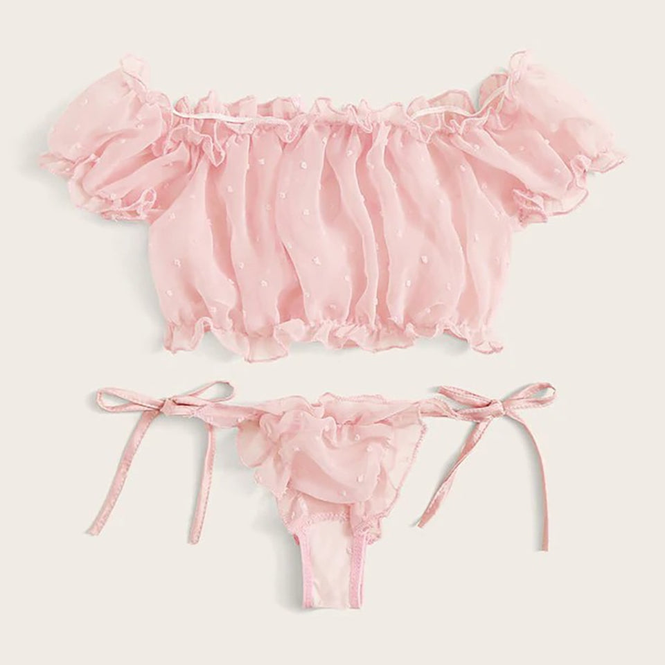 Pleated Mesh Lingerie Set