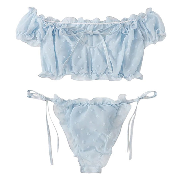 Pleated Mesh Lingerie Set