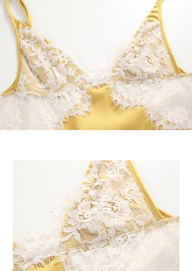 Beauty back V-neck satin & lace  lingerie