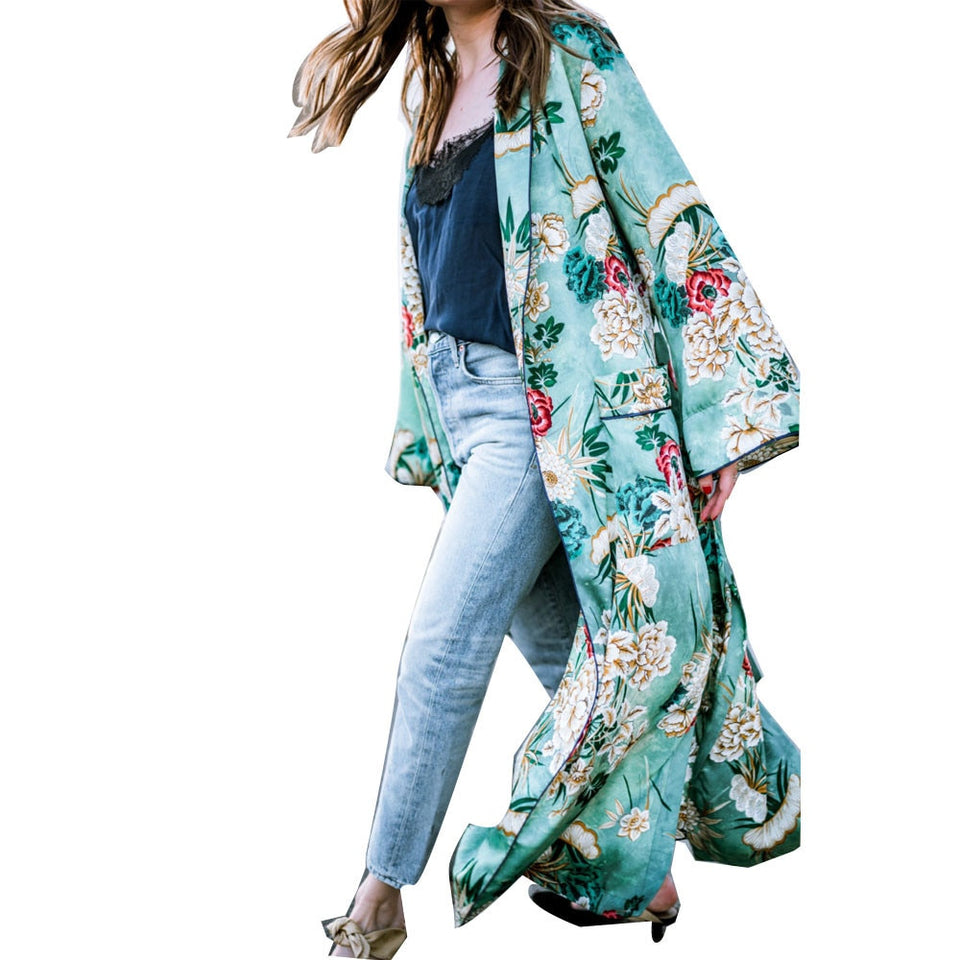 Floral Print Chiffon Kimono