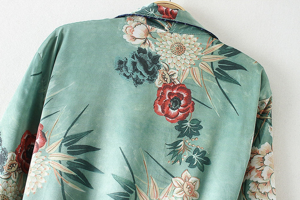 Floral Print Chiffon Kimono