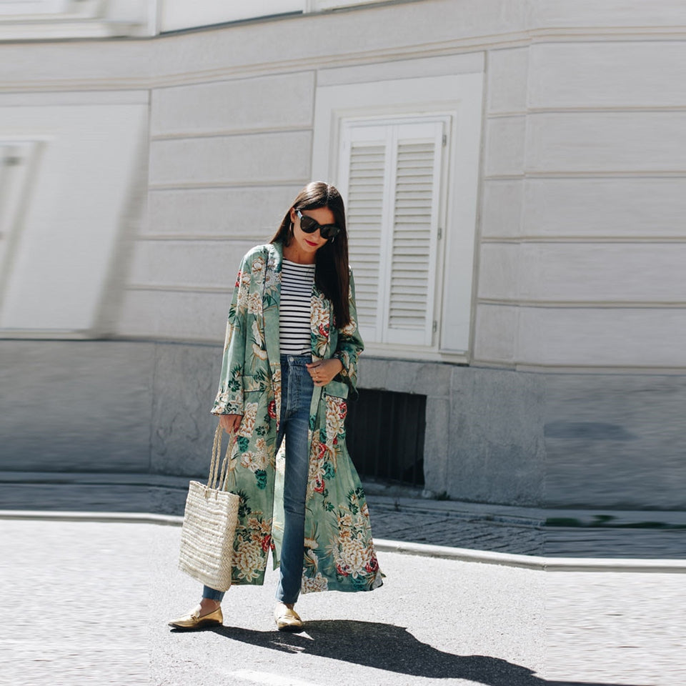 Floral Print Chiffon Kimono