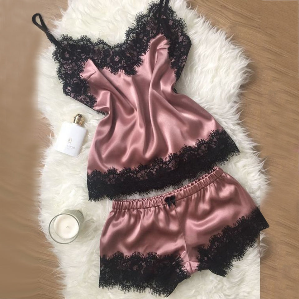 Vibrant Satin Lace Cami set