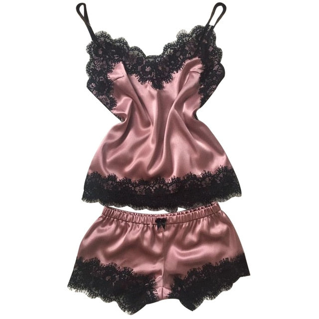 Vibrant Satin Lace Cami set