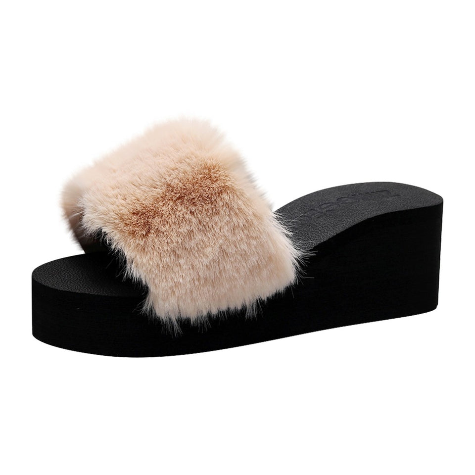 Open Toe Fur Wedges