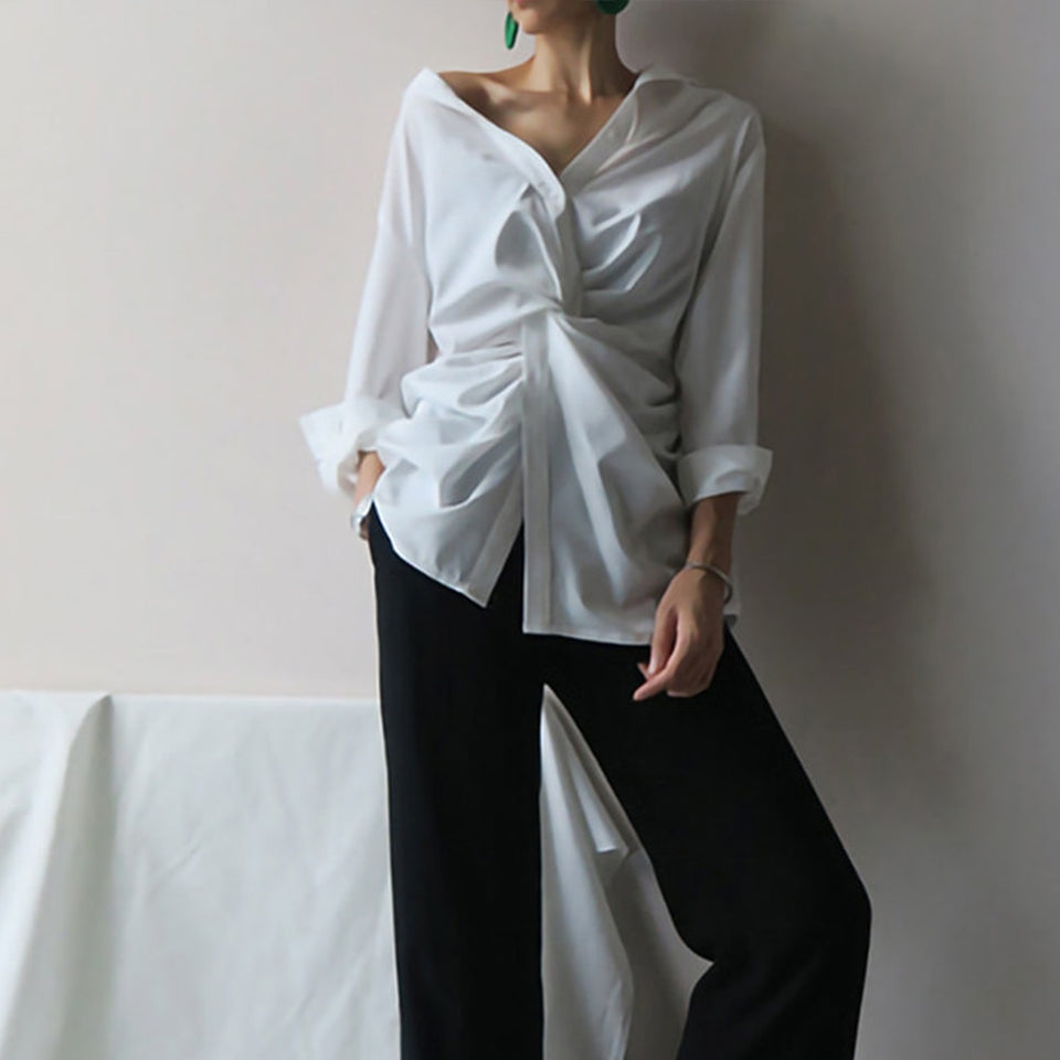 Cross Design Irregular Loose V-neck Shirt