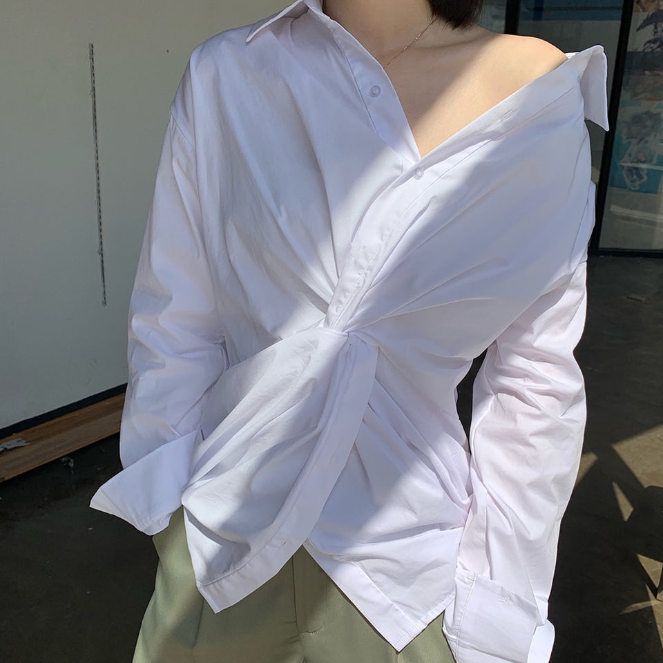 Cross Design Irregular Loose V-neck Shirt