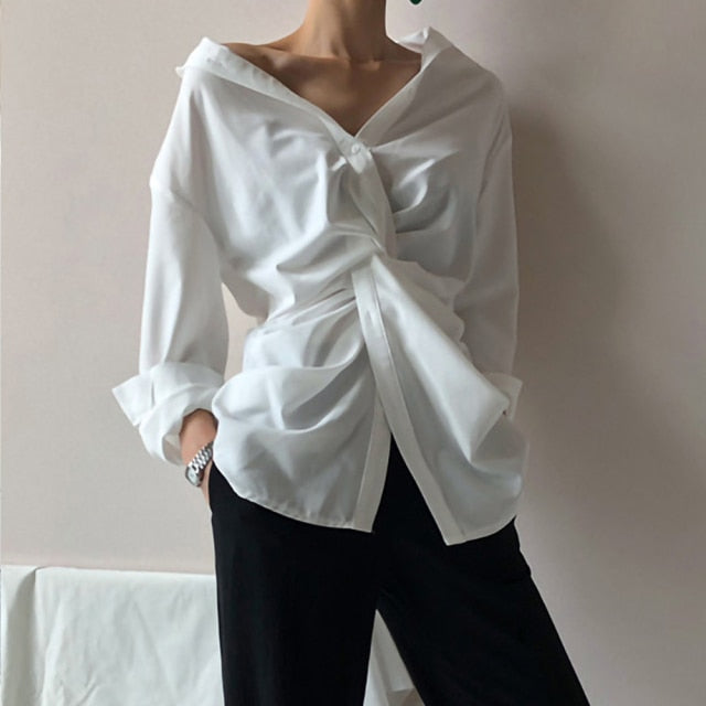 Cross Design Irregular Loose V-neck Shirt