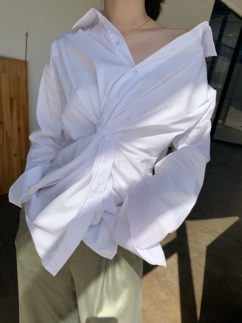 Cross Design Irregular Loose V-neck Shirt
