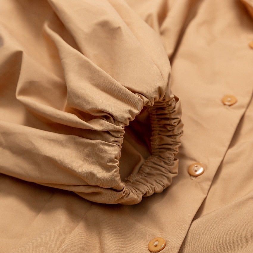 Off Shoulder Lantern Sleeve Khaki Blouse