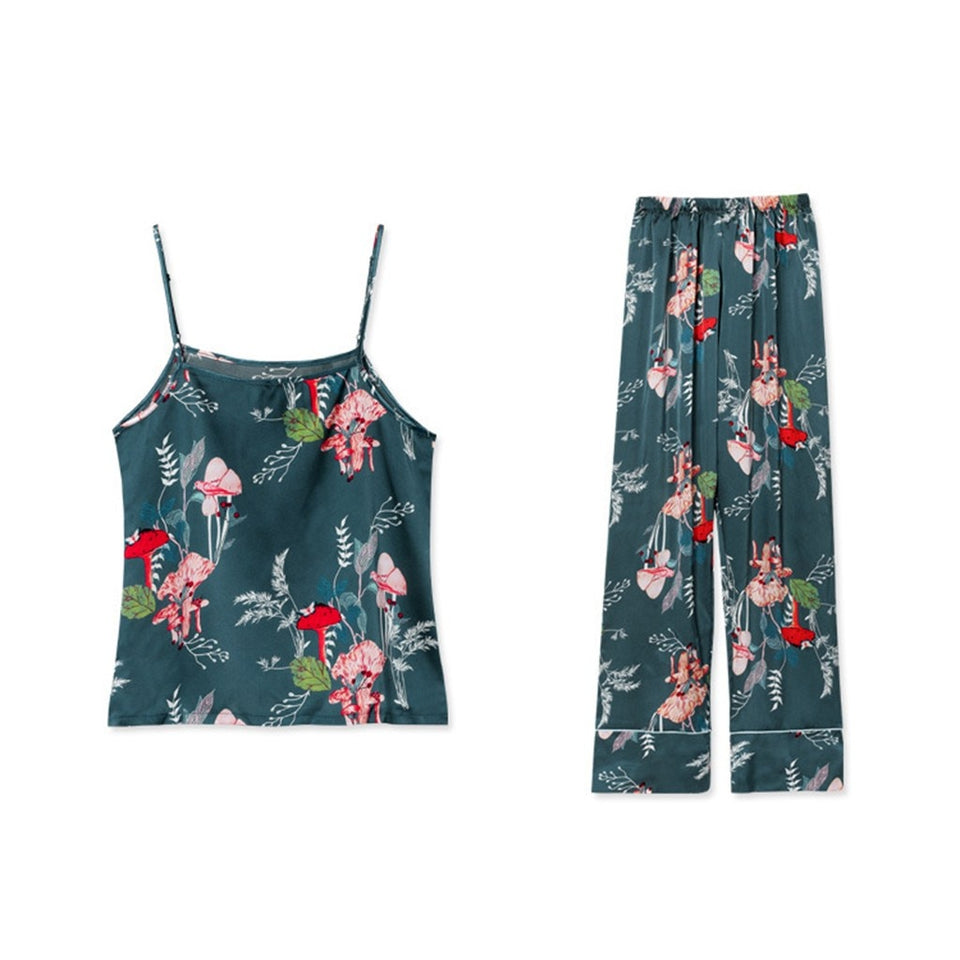 7pcs Satin nature print Pajamas Set