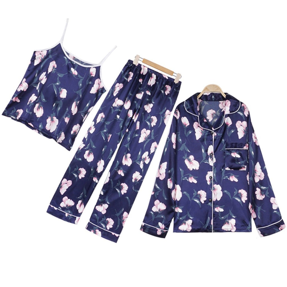 7pcs Satin Floral print Pajamas Set