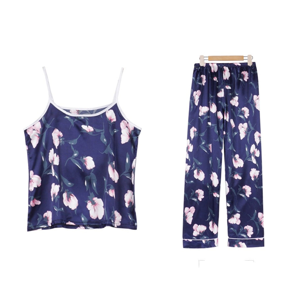 7pcs Satin Floral print Pajamas Set